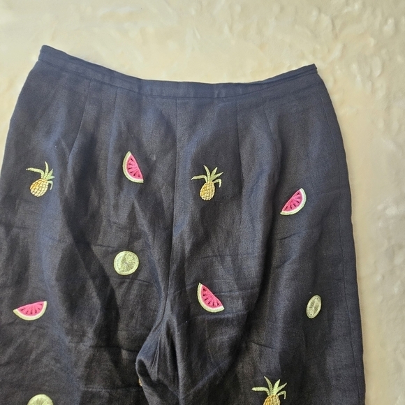 Talbots Irish Linen Pants 14 petite Fruit Tropical Vacation Beach Pull On - Picture 10 of 12